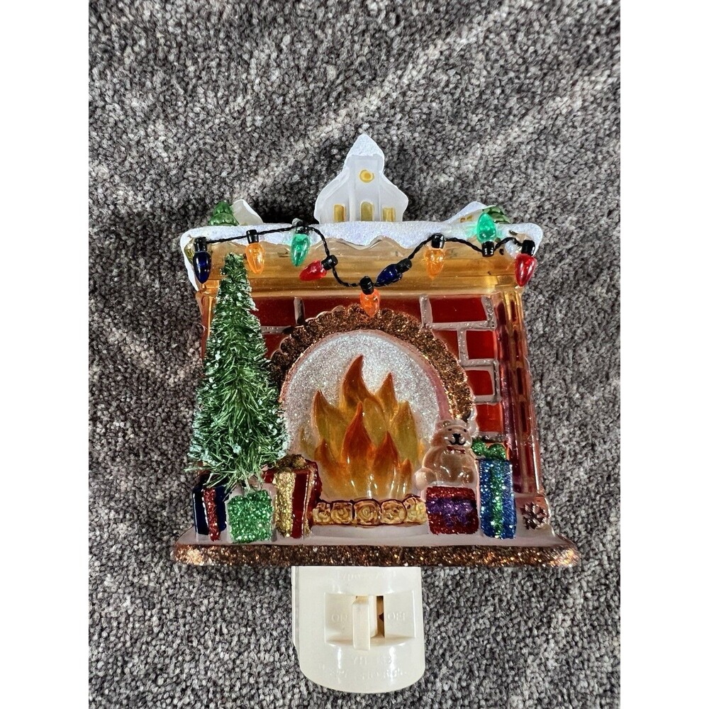 Eulit Christmas Fireplace Glitter Flickering FIame Plug-in Nightlight TESTED